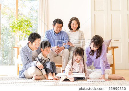 Three generations family, living, home 63999830