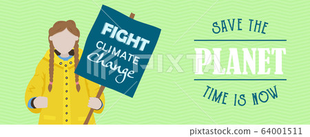 Stop climate change banner of protest kid 64001511