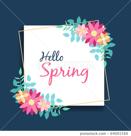 Hello spring season flower frame greeting card 64001588