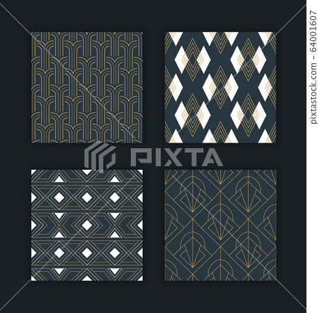 Modern art deco seamless pattern gold black set - Stock Illustration ...
