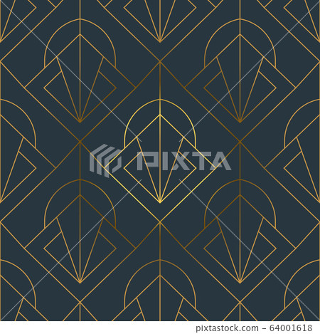 Abstract art deco gold black line seamless pattern - Stock Illustration ...