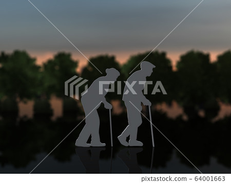CG illustration, three-dimensional, silhouette, gender, elderly, elderly, elderly, retired, retired, lifestyle 64001663