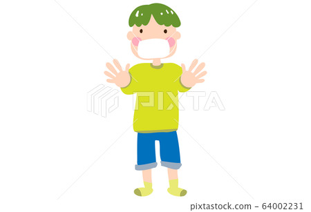 一個戴著面具,伸出兩隻手的男孩的插圖 一個戴著面具,伸出兩隻手的男孩的插圖 64002231