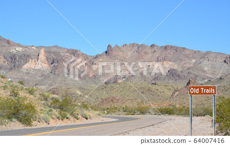 Ghost Town of Old Trails Sign on Route 66 in the Sonoran Desert, Arizona USA 64007416