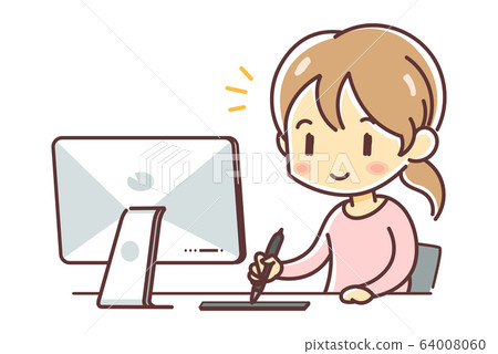 使用數位板的女人 Mac 董事會選項卡 插圖素材 圖庫