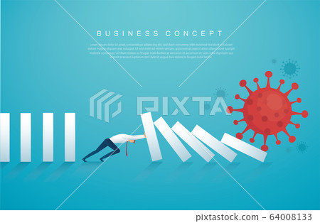 businessman stopping the domino effect from Coronavirus  (COVID-19) vector illustration, EPS10. 64008133