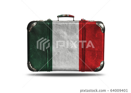 Travel Vintage Leather Suitcase With Flag Of Mexico Isolated On White Background 64009401