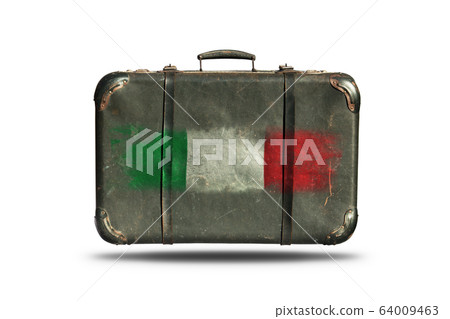 Travel Vintage Leather Suitcase With Flag Of Italy Travel Vintage Leather Suitcase With Flag Of Italy 64009463