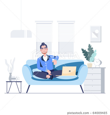Man wearing mask working from home stay at home Man wearing mask working from home stay at home 64009485