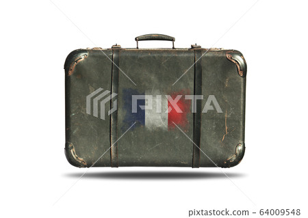 Travel Vintage Leather Suitcase With Flag Of France 64009548