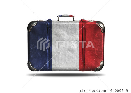 Travel Vintage Leather Suitcase With Flag Of France 64009549