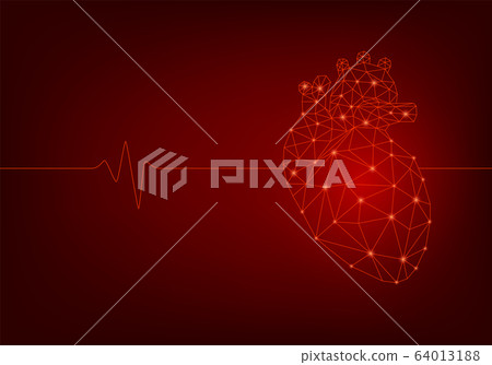 Human heart beats, polygonal style. Triangle connected dots.  64013188