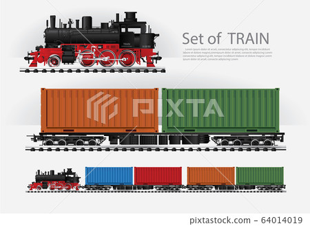Cargo train on a rail road Vector illustration 64014019