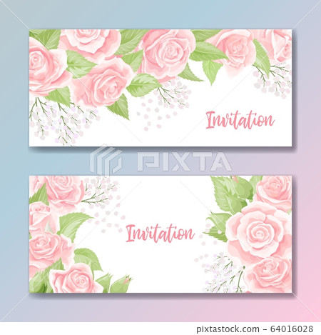 Set of two cards for wedding invitation, birthday greeting with rose flowers Set of two cards for wedding invitation, birthday greeting with rose flowers 64016028