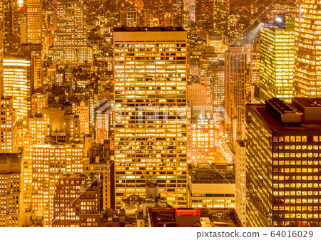 View of New York Manhattan during sunset hours 64016029