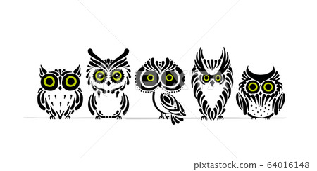 Cute owls family. Simple style for your design Cute owls family. Simple style for your design 64016148