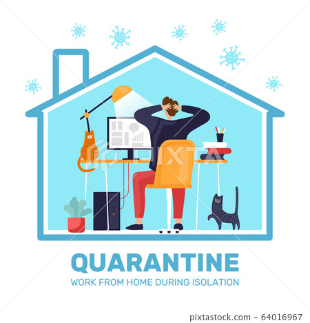 man sits at the computer with cats on a white background home isolation vector illustration man sits at the computer with cats on a white background home isolation vector illustration 64016967