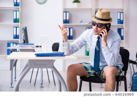 Young employee escaping for summer vacation Young employee escaping for summer vacation 64016969