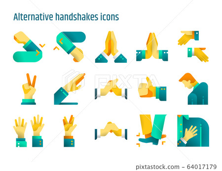 Alternative handshakes flat icons vector set. 64017179