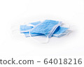 Medical respiratory mask protection against coronavirus. Covid-19 virus safety blue masks isolated on white background. Surgical hygienics bandage face. Antiviral infection mask with clipping path 64018216