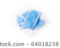 Medical respiratory mask protection against coronavirus. Covid-19 virus safety blue masks isolated on white background. Surgical hygienics bandage face. Antiviral infection mask with clipping path 64018238