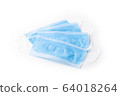 Medical respiratory mask protection against coronavirus. Covid-19 virus safety blue masks isolated on white background. Surgical hygienics bandage face. Antiviral infection mask with clipping path 64018264