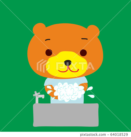 A cute little bear washing hands 64018529