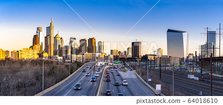 Philadelphia panorama sunset 64018610