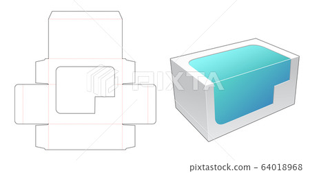 Toy packaging box with plastic window die cut template 64018968