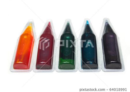 Closeup of food coloring palette on white Closeup of food coloring palette on white 64018991