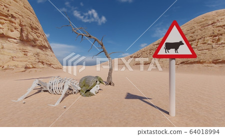 Dead cow lying on the ground 3d rendering Dead cow lying on the ground 3d rendering 64018994