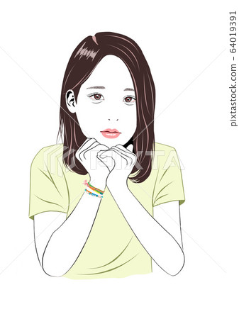 一個女人盯著她的臉頰棒 一個女人盯著她的臉頰棒 64019391