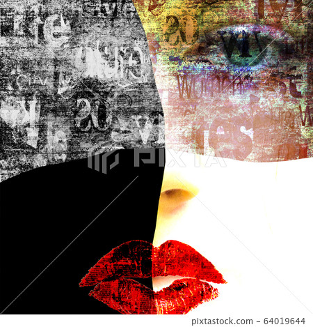 Contemporary art fashion woman portrait. Beautiful female face Contemporary art fashion woman portrait. Beautiful female face 64019644