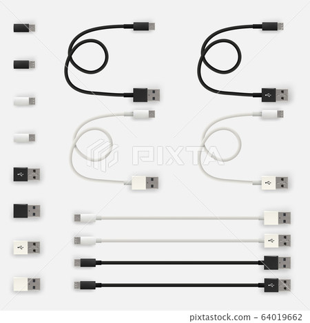 Realistic 3D USB micro cables and connectors 64019662