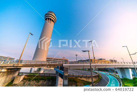 Tokyo cityscape in Japan overlooking Haneda Airport control tower 64019722