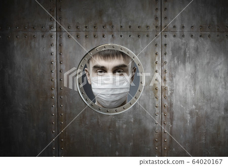 man in medical mask locked in insulator man in medical mask locked in insulator 64020167