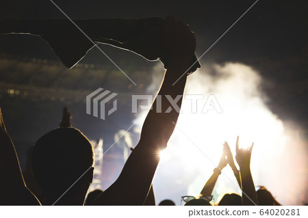 Silhouette of a concert crowd. The audience 64020281