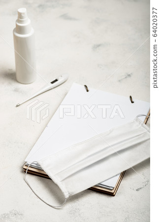 Nessesary anti-virus things in daily life for personal protection. Concept of the fight against coronovirus, covid -19. 64020377