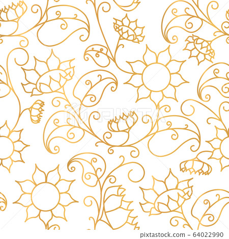 Floral pattern. Sunflowers. Seamless pattern gold Floral pattern. Sunflowers. Seamless pattern gold 64022990