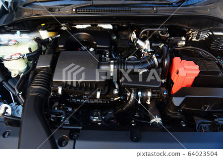 New car engine detail - close up of machine eco New car engine detail - close up of machine eco 64023504