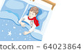 The child is ill. The boy is lying in bed with a 64023864