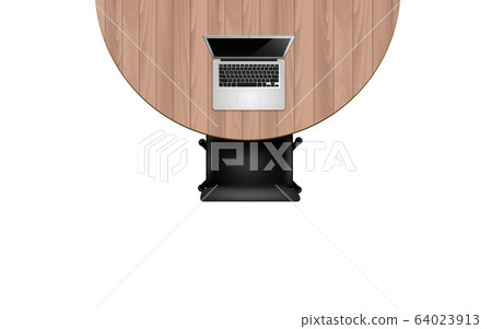topview notebook on the wooden table and chair in the work room 64023913