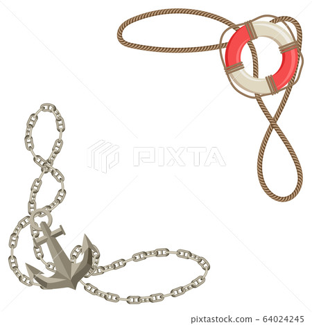 Nautical background with sailing items, ropes and chains. 64024245