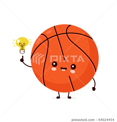 Cute happy basketball ball with light bulb 64024454