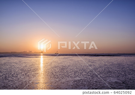 海，黎明，早晨，日出，永裕島，中區，仁川 64025092