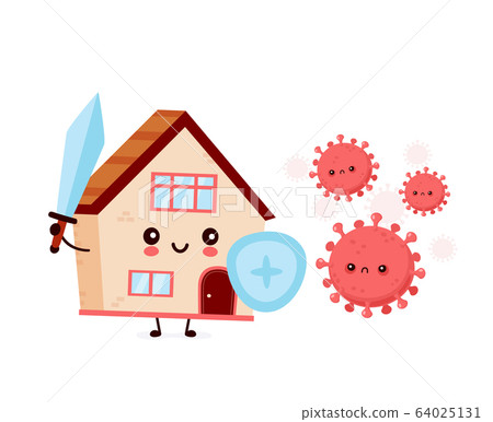 Cute house fight with coronavirus infection 64025131