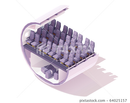 Vector isometric airplane cabin with economy class seats Vector isometric airplane cabin with economy class seats 64025157