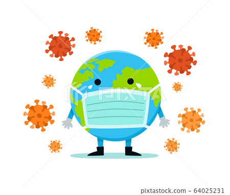 The Earth in a medical mask protects itself from virus and bacteria. 64025231