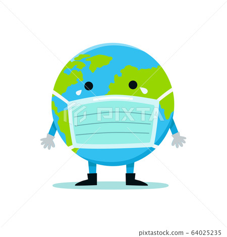 The Earth in a medical mask protects itself from virus and bacteria. 64025235
