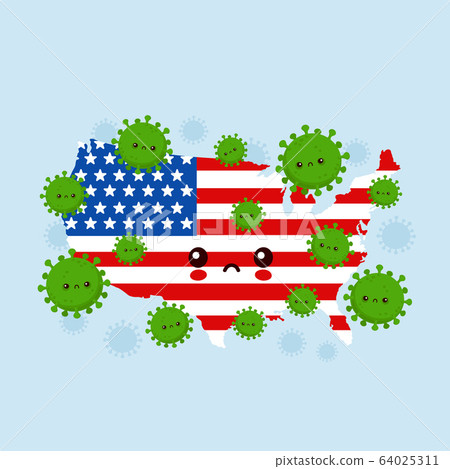 Cute sad USA attacked coronavirus infection 64025311